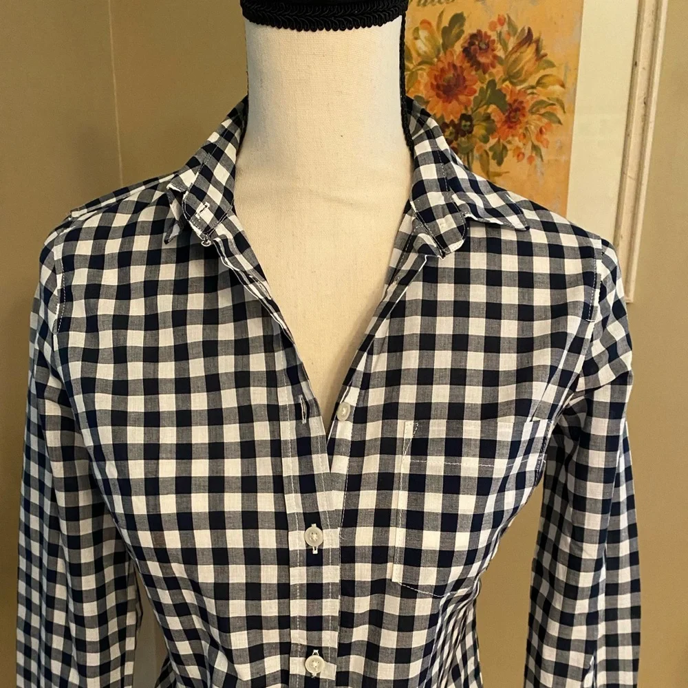 J. Crew The Perfect Shirt Gingham Blue White Plaid Checker Button Down Shirt XXS